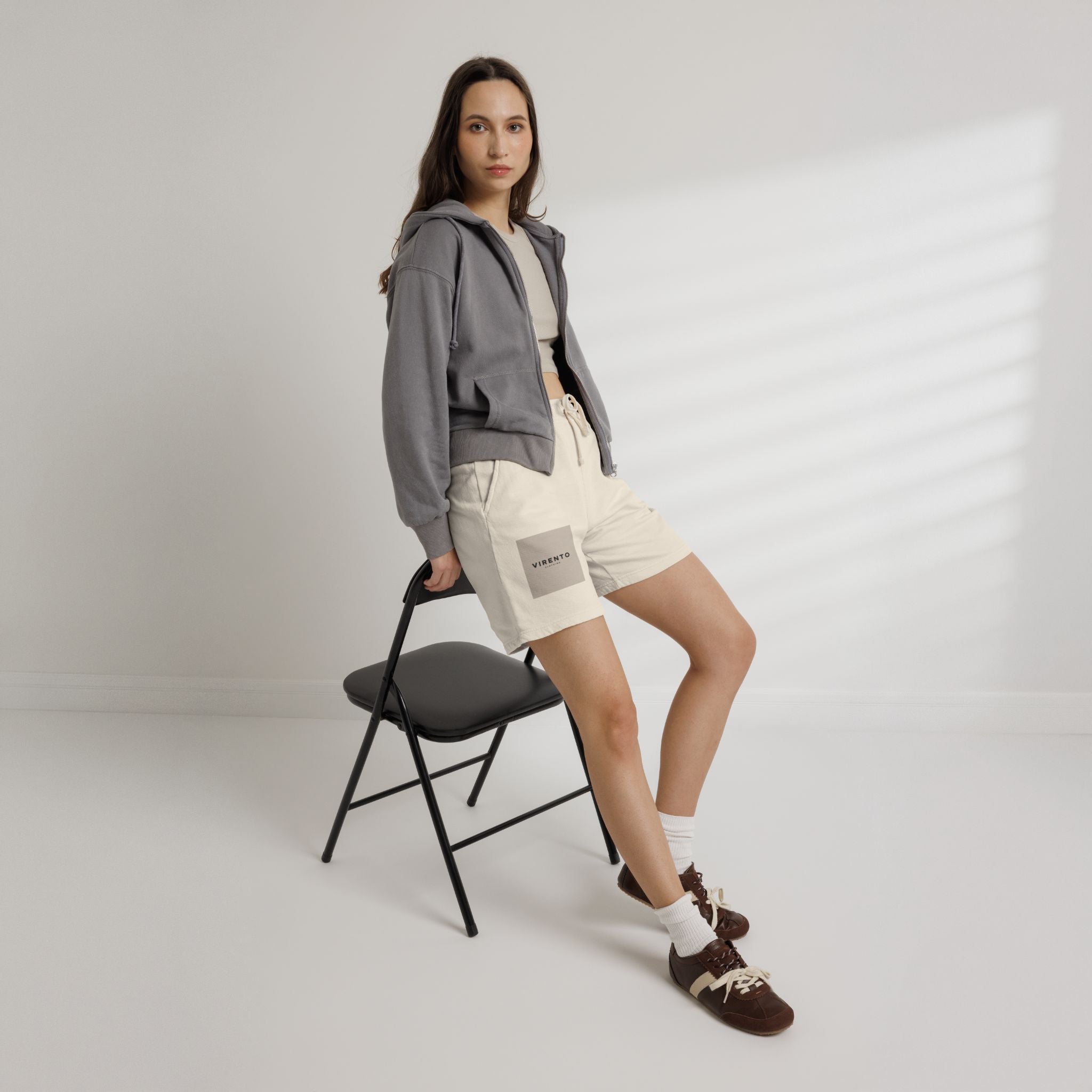 Fleece Sweat Shorts — 'VIRENTO' Minimal Logo Casual Lounge Shorts