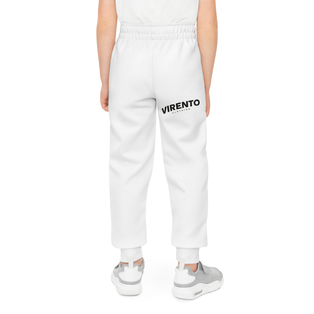Youth Joggers with 'VIRENTO' Logo — White Kids Track Pants