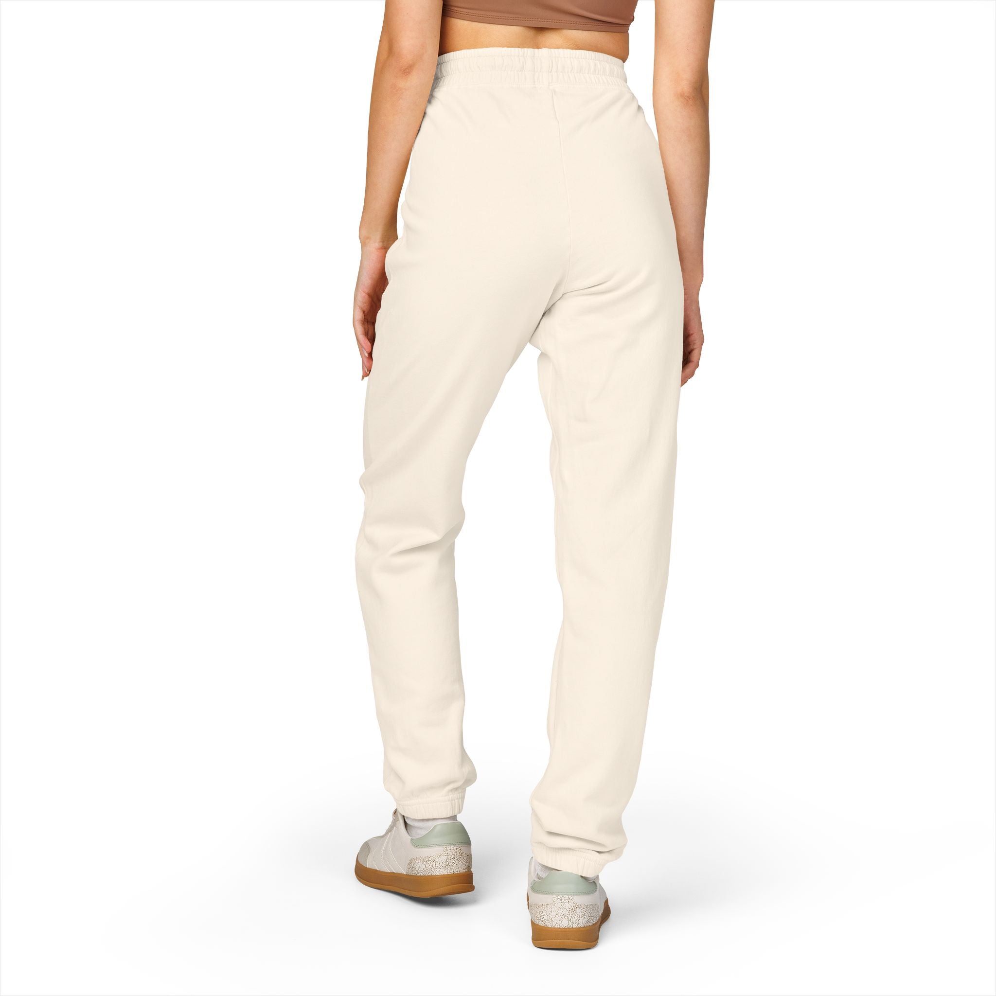 Cream Garment-Dyed Fleece Sweatpants with Minimal Pocket Logo