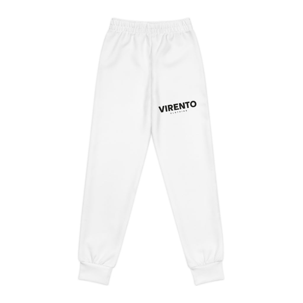 Youth Joggers with 'VIRENTO' Logo — White Kids Track Pants