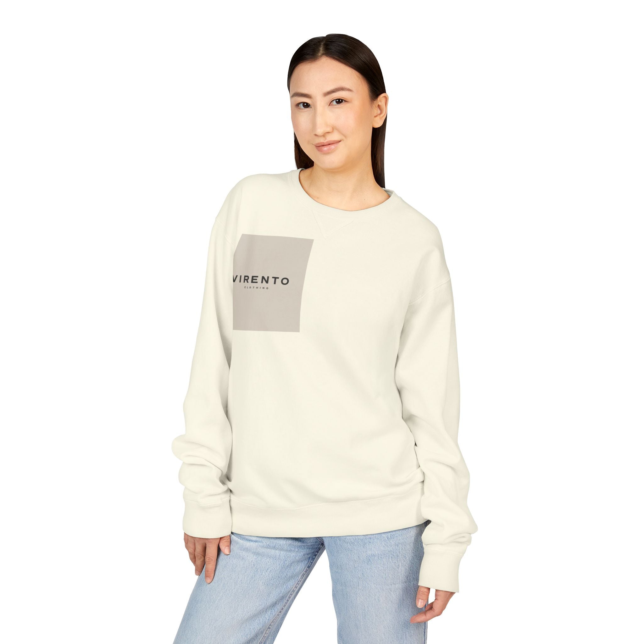 Virento Minimal Logo Crewneck Sweatshirt — Neutral Square Chest & Back Design