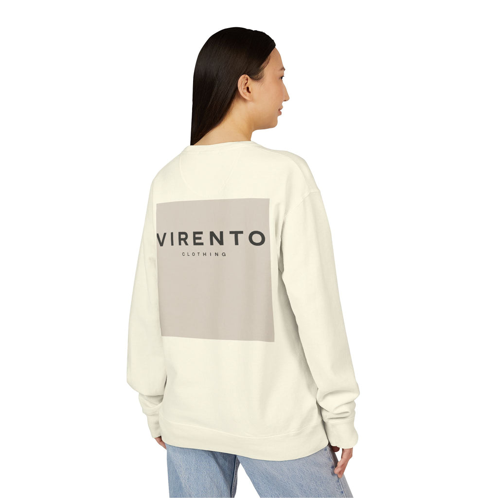 Virento Minimal Logo Crewneck Sweatshirt — Neutral Square Chest & Back Design