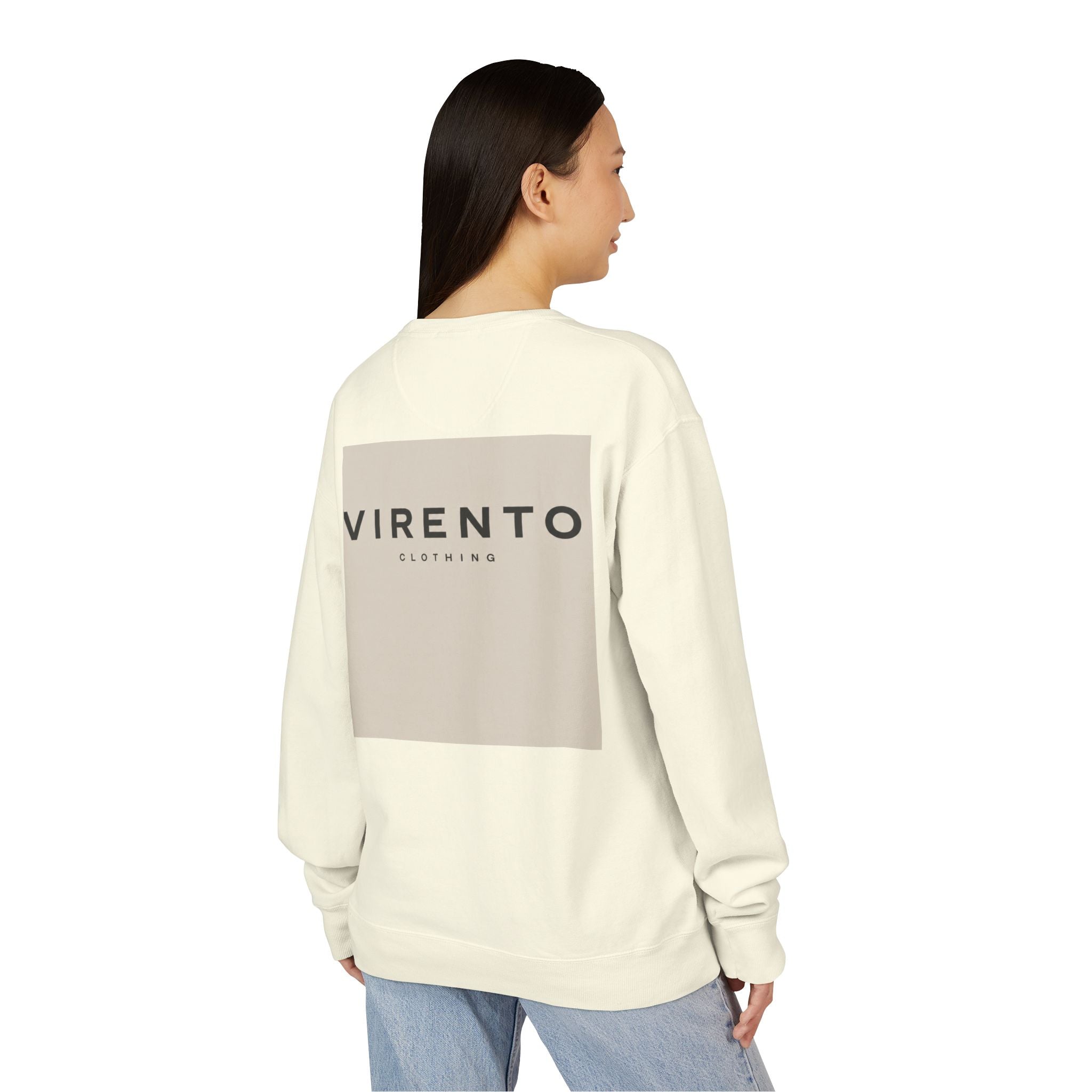 Virento Minimal Logo Crewneck Sweatshirt — Neutral Square Chest & Back Design