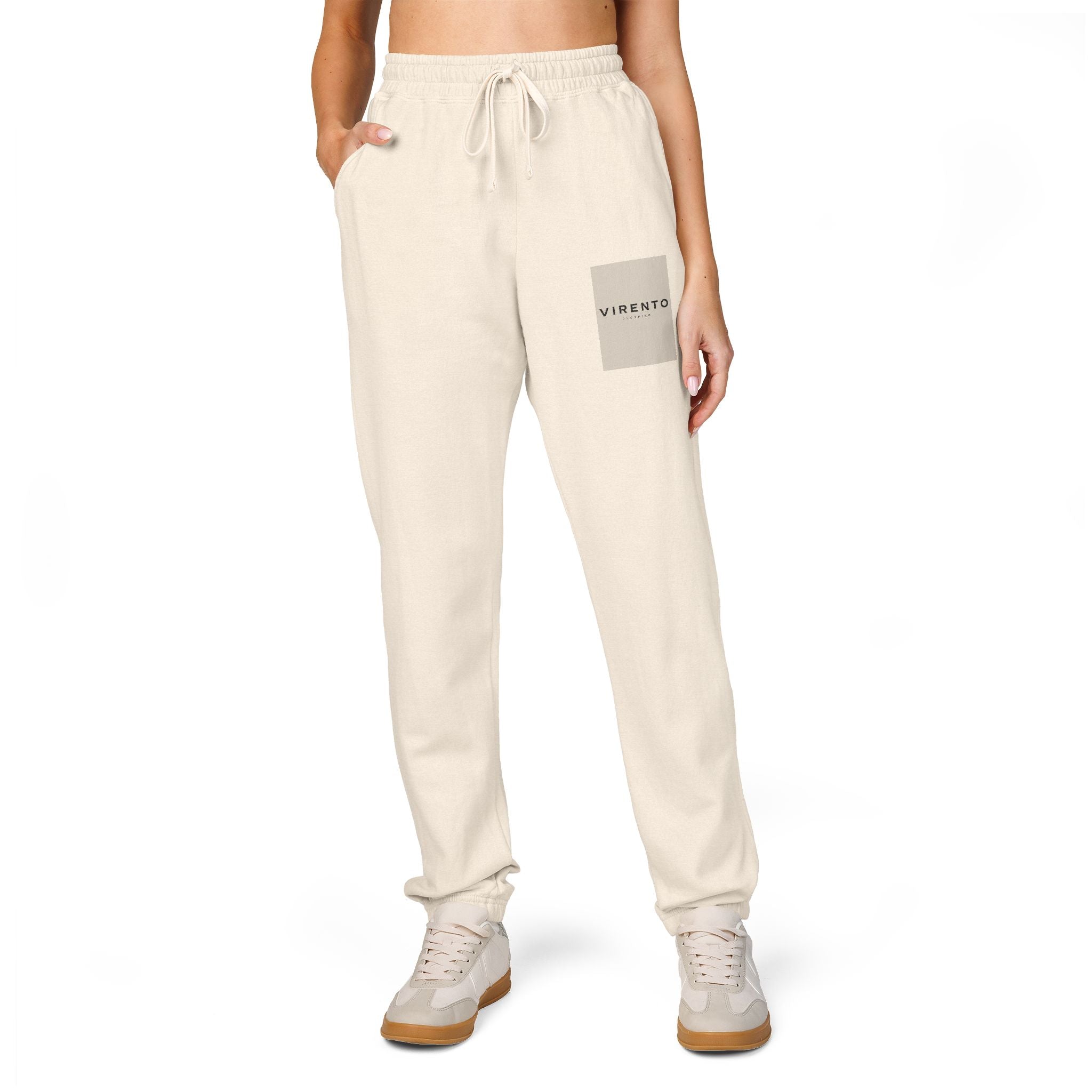 Cream Garment-Dyed Fleece Sweatpants with Minimal Pocket Logo