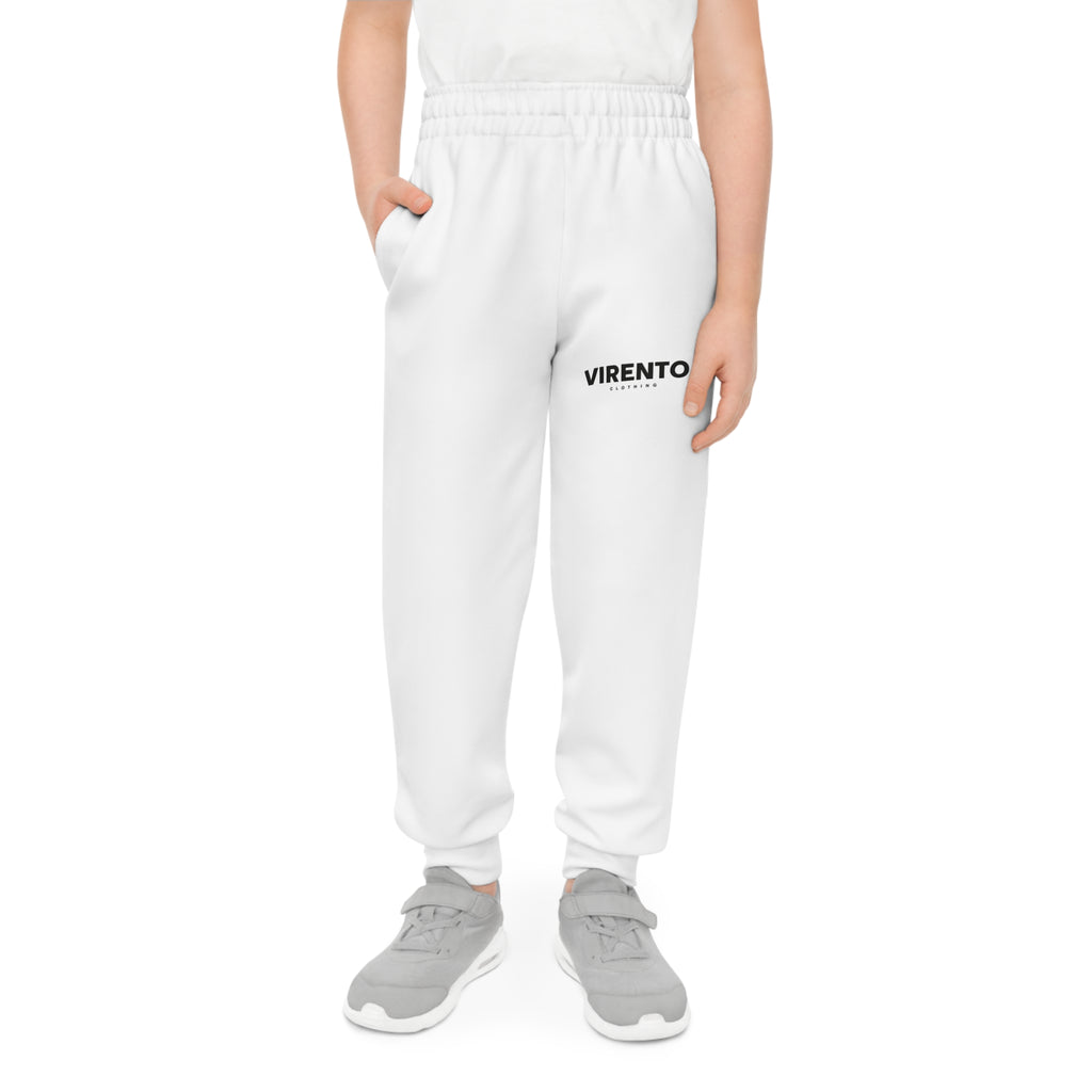 Youth Joggers with 'VIRENTO' Logo — White Kids Track Pants