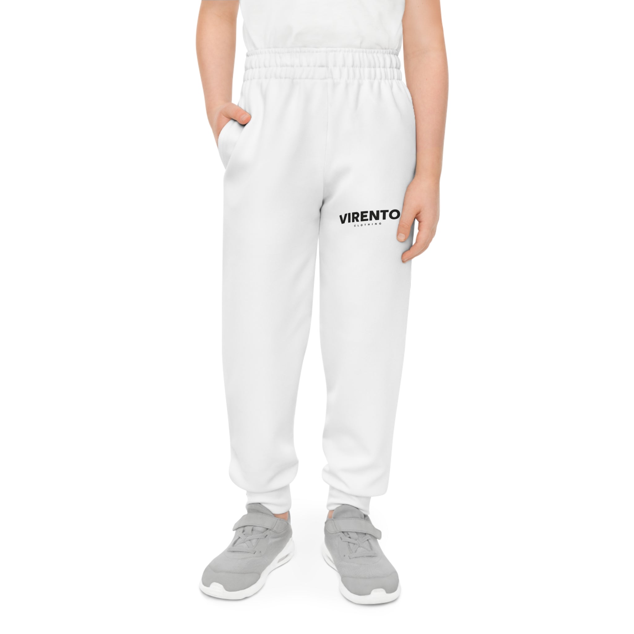 Youth Joggers with 'VIRENTO' Logo — White Kids Track Pants