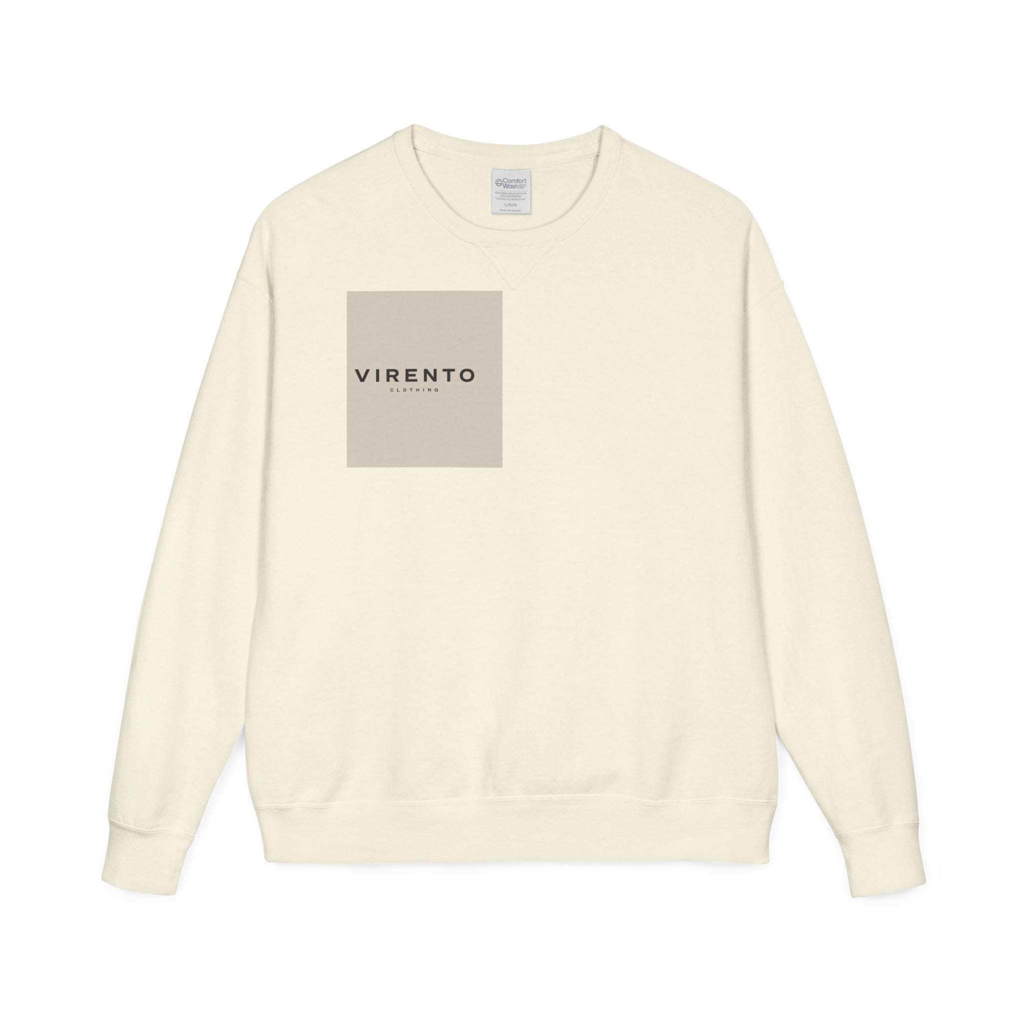 Virento Minimal Logo Crewneck Sweatshirt — Neutral Square Chest & Back Design