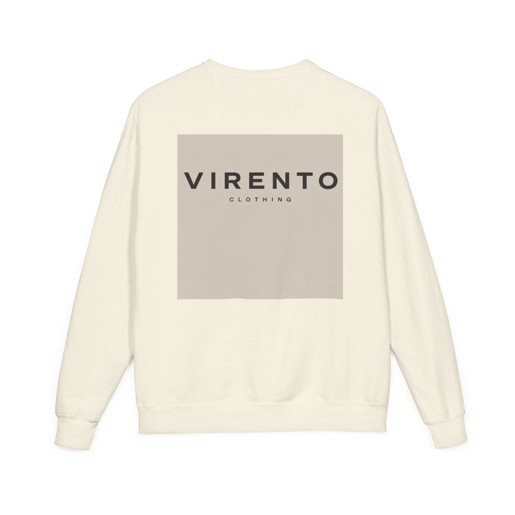 Virento Minimal Logo Crewneck Sweatshirt — Neutral Square Chest & Back Design