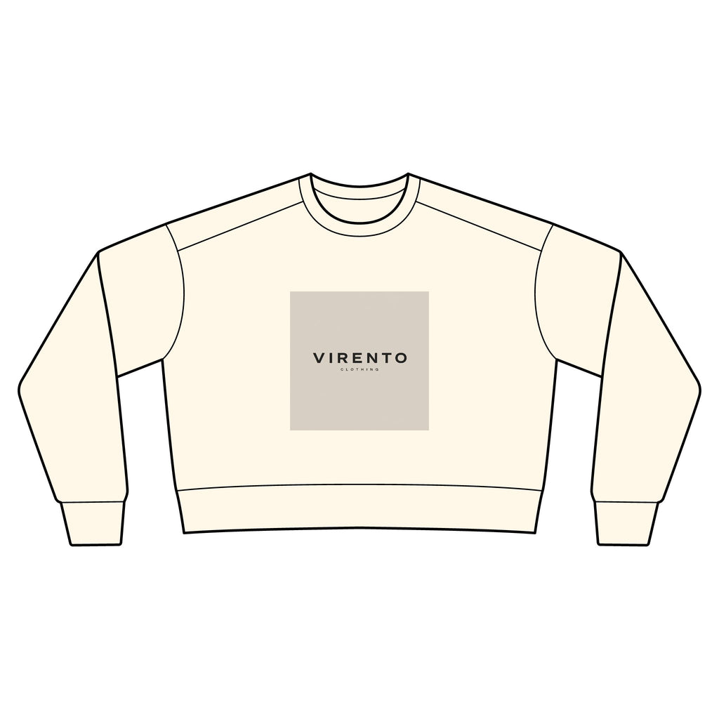 Women's Crewneck Sweatshirt — Minimal 'VIRENTO' Box Logo, Garment-Dyed Casual Pullover