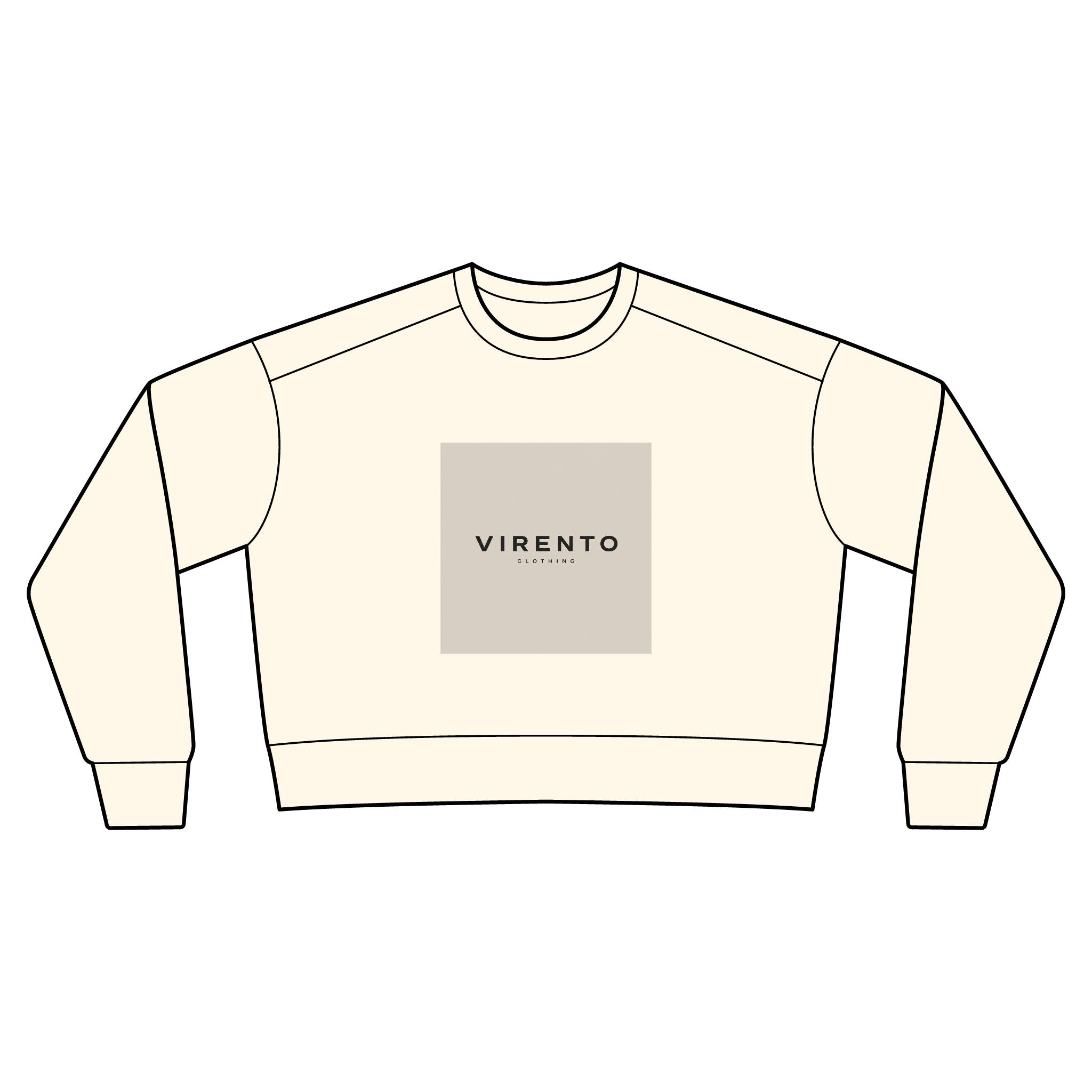 Women's Crewneck Sweatshirt — Minimal 'VIRENTO' Box Logo, Garment-Dyed Casual Pullover